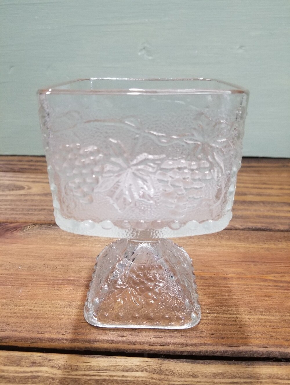 Vintage Indiana Glass Clear Grape Design Pedestal Dish
